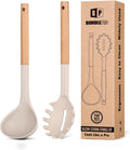Silicone Pasta Fork and Ladle Set with Wooden Handles
