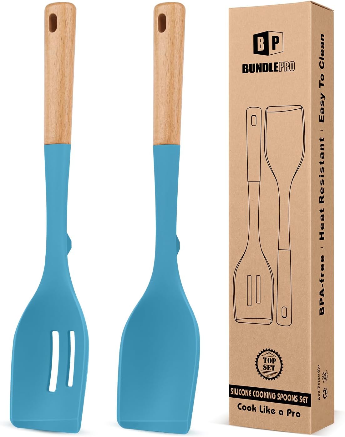 2-Pack Silicone Cooking Spoons with Wooden Handles