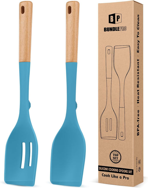 2-Pack Silicone Cooking Spoons with Wooden Handles