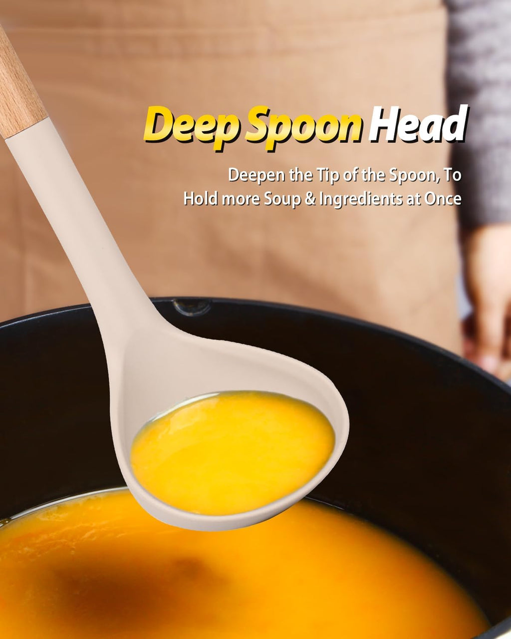 Silicone Pasta Fork and Ladle Set with Wooden Handles