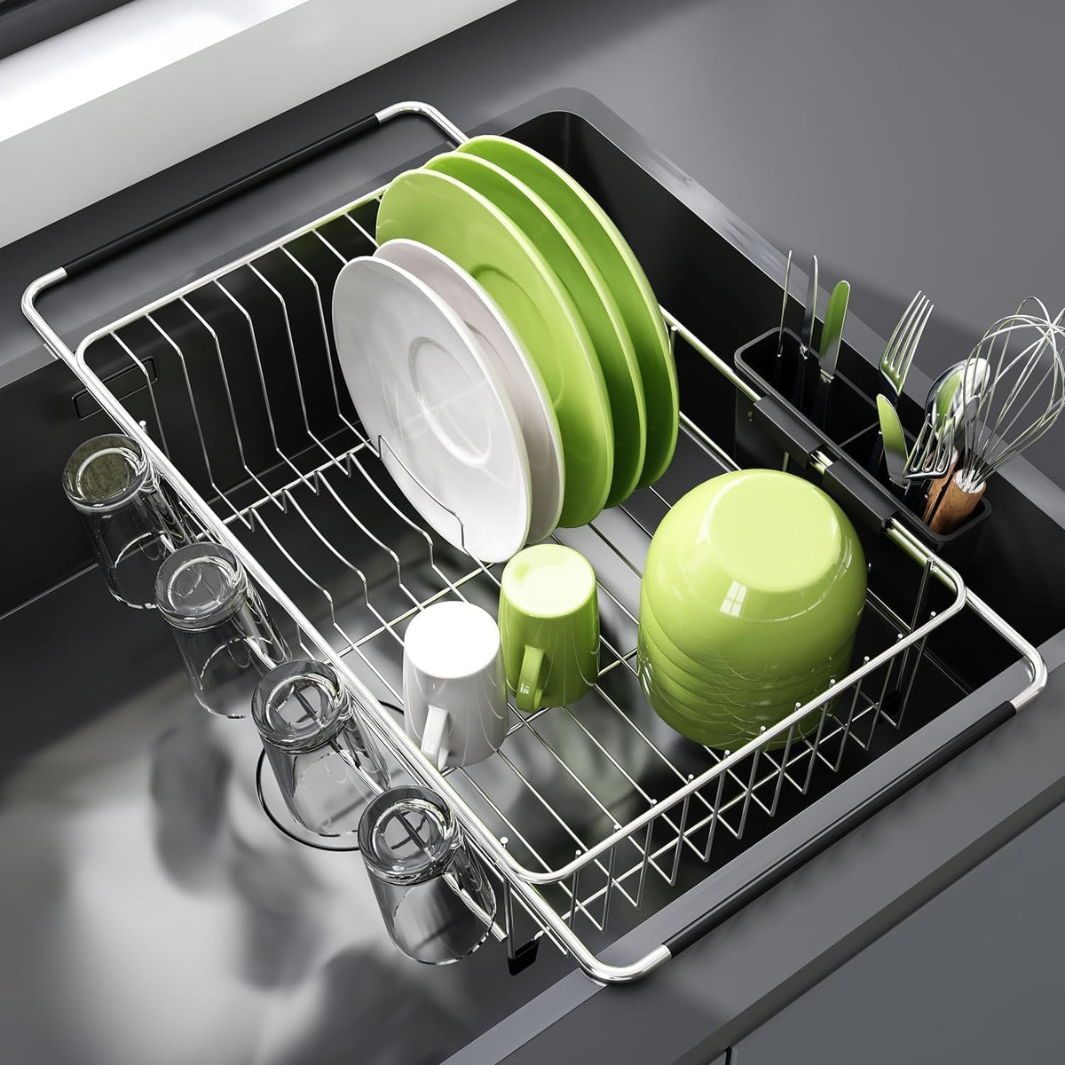 Expandable In-Sink Dish Drying Rack