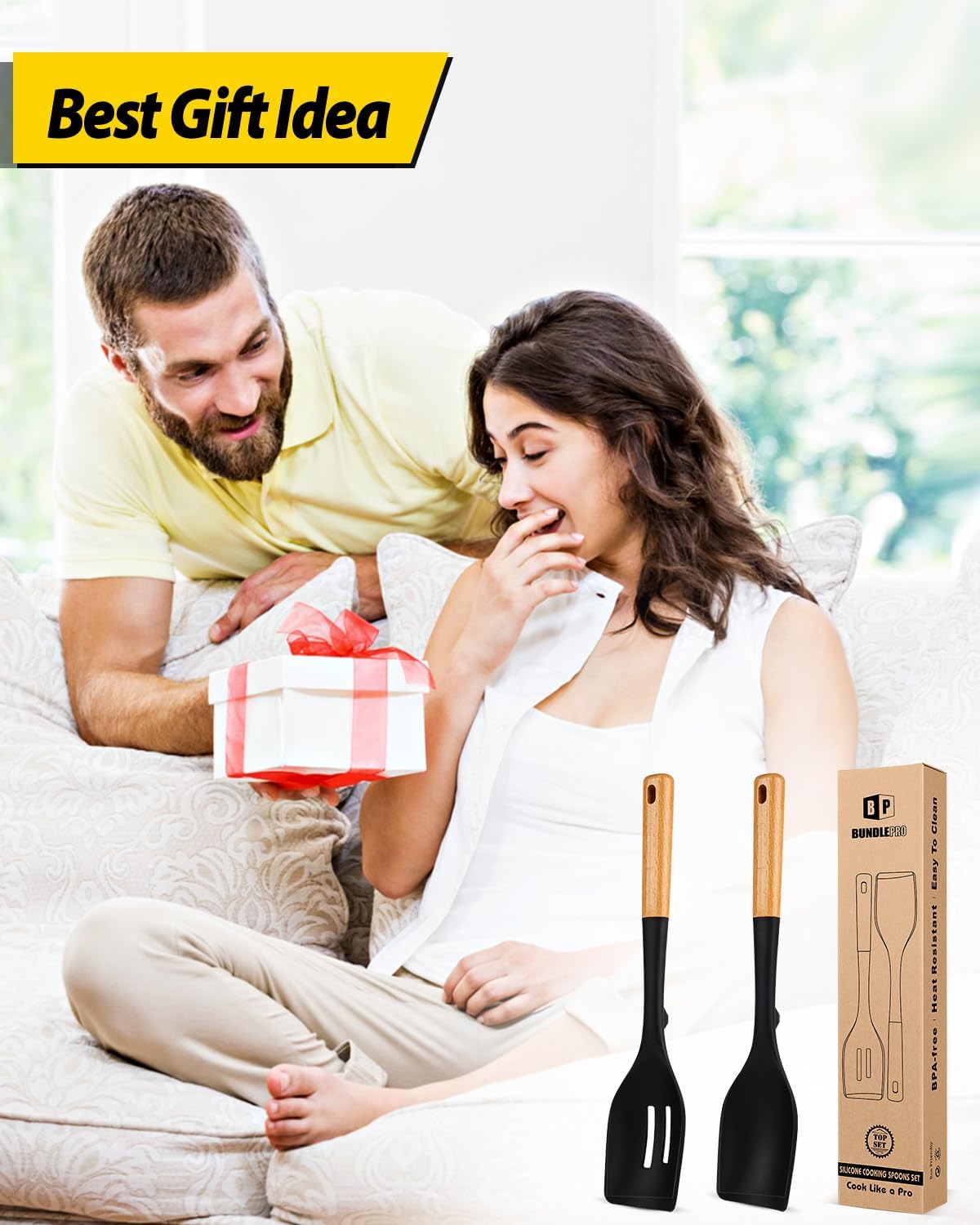 2-Pack Silicone Cooking Spoons with Wooden Handles