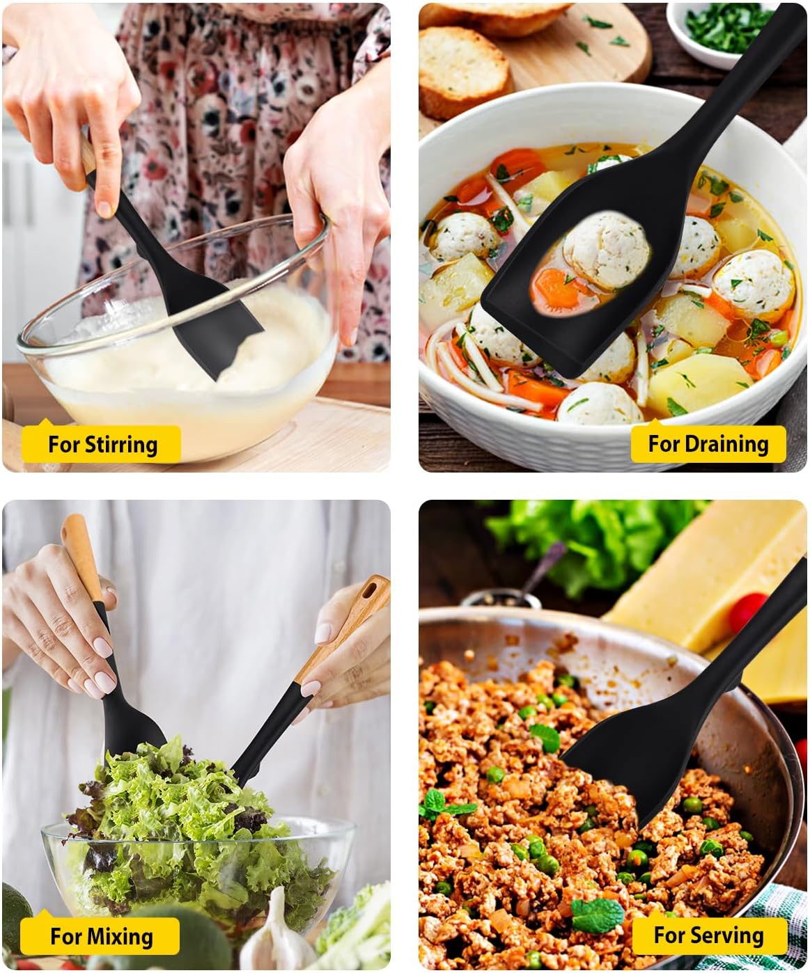 2-Pack Silicone Cooking Spoons with Wooden Handles