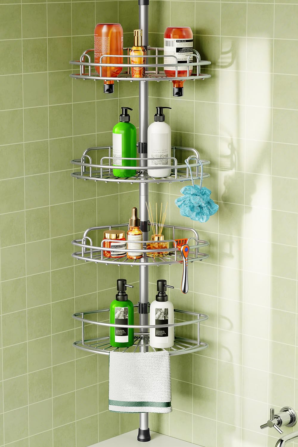 Adjustable Corner Shower Tension Shelf
