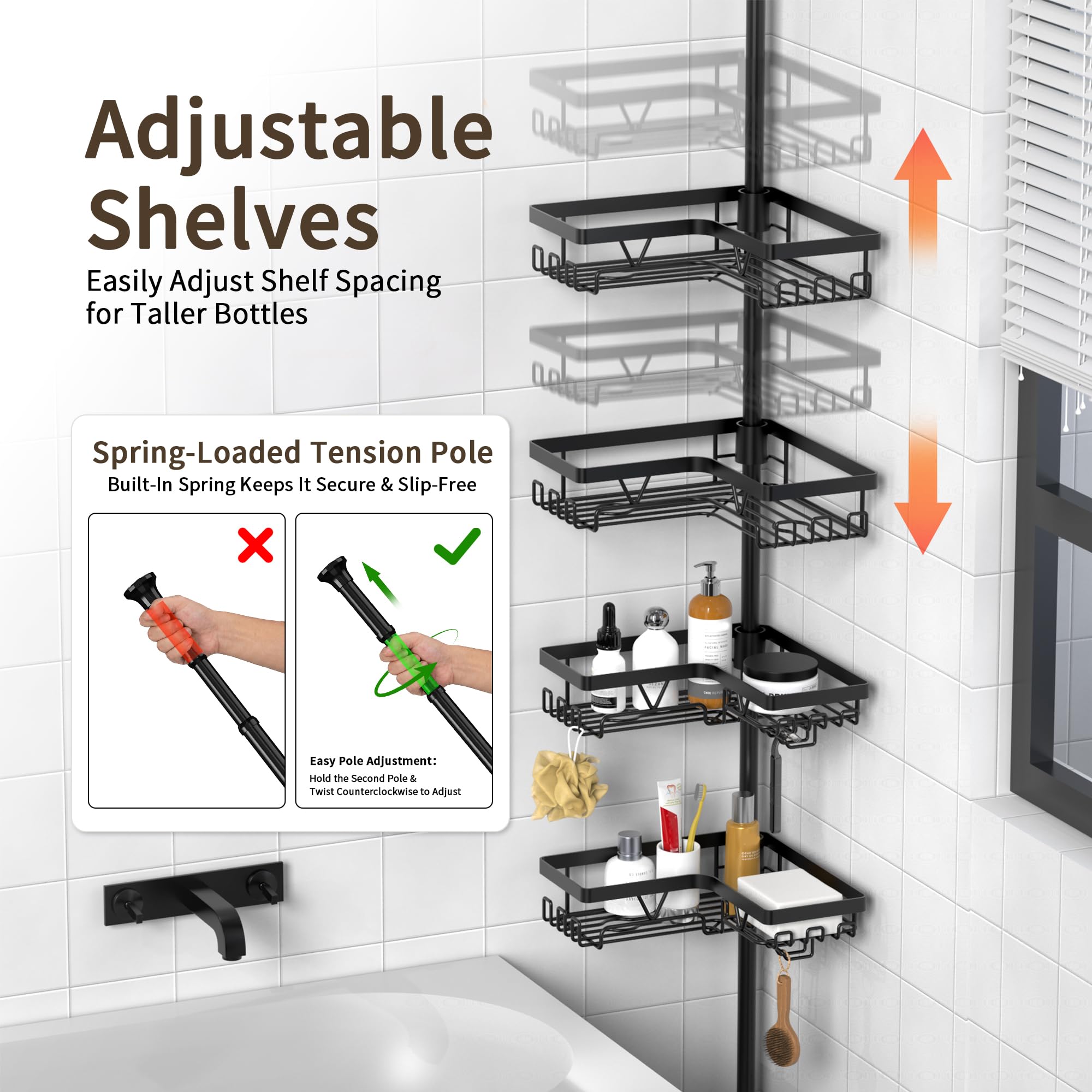 Corner Shower Tension Pole Organizer image 3
