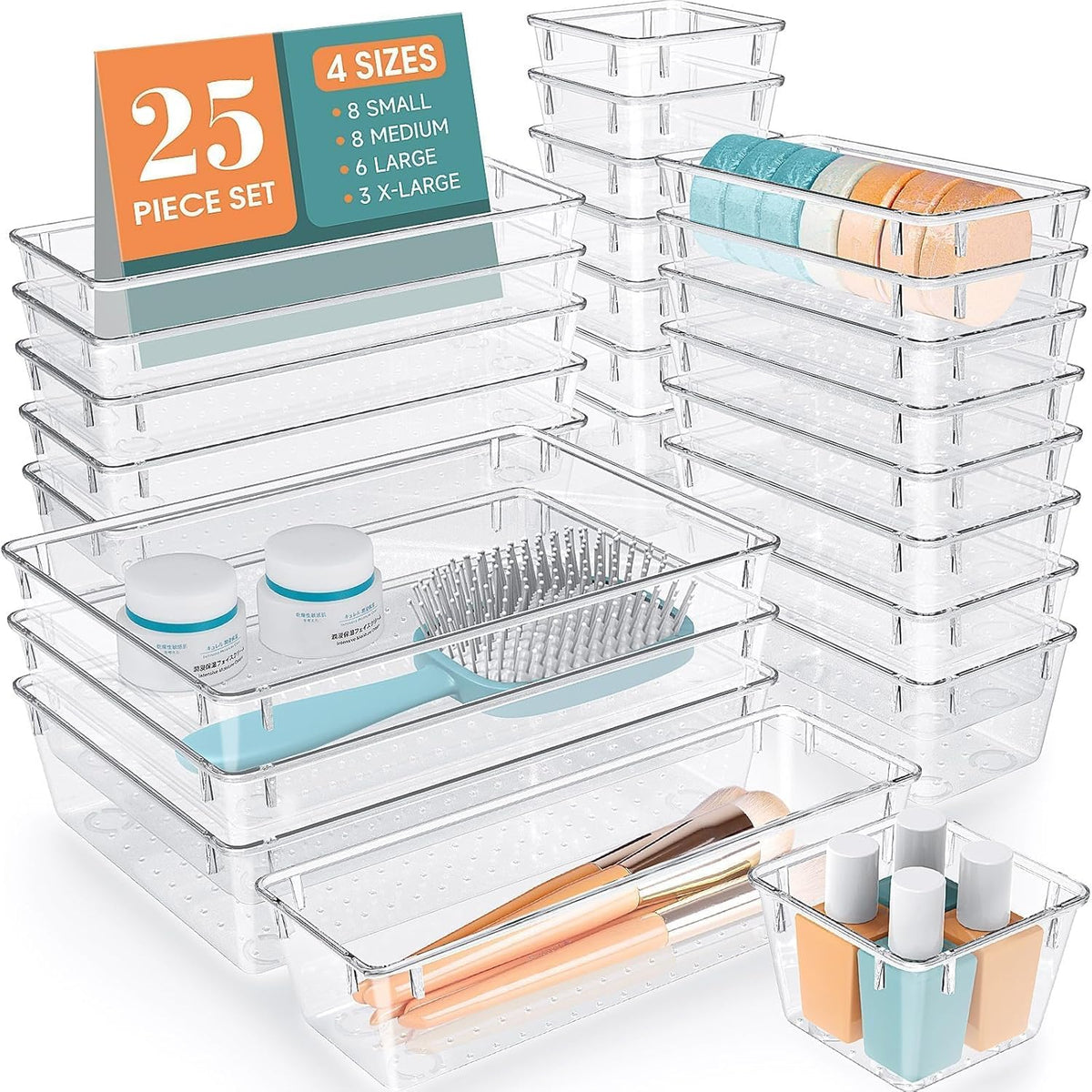 Clear Drawer Organizer Bin Set
