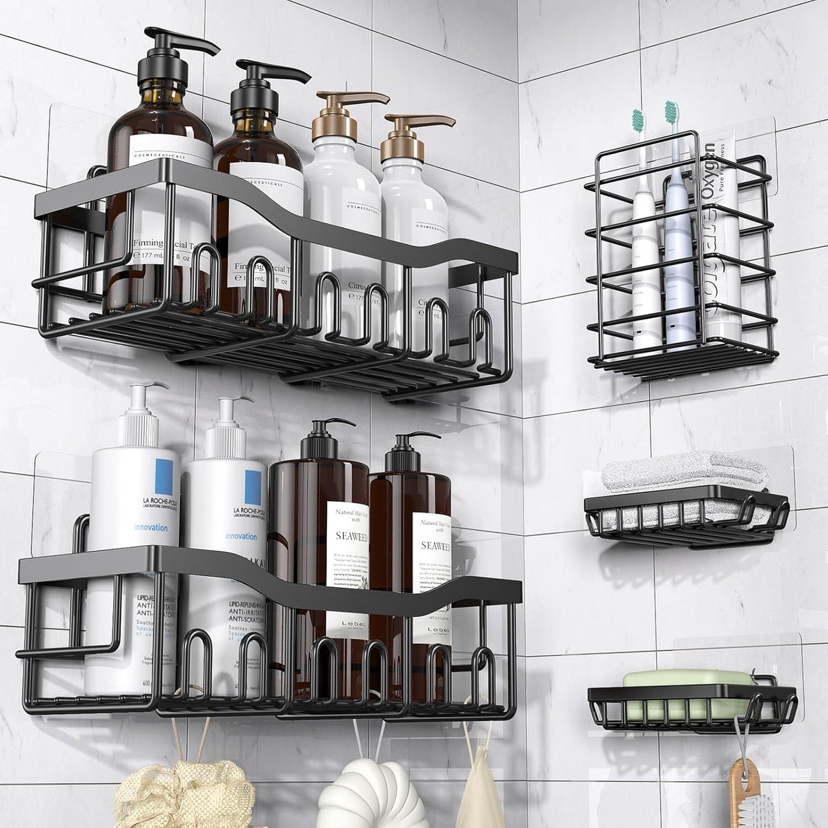 Adhesive Shower Caddy Set for Bathroom Storage