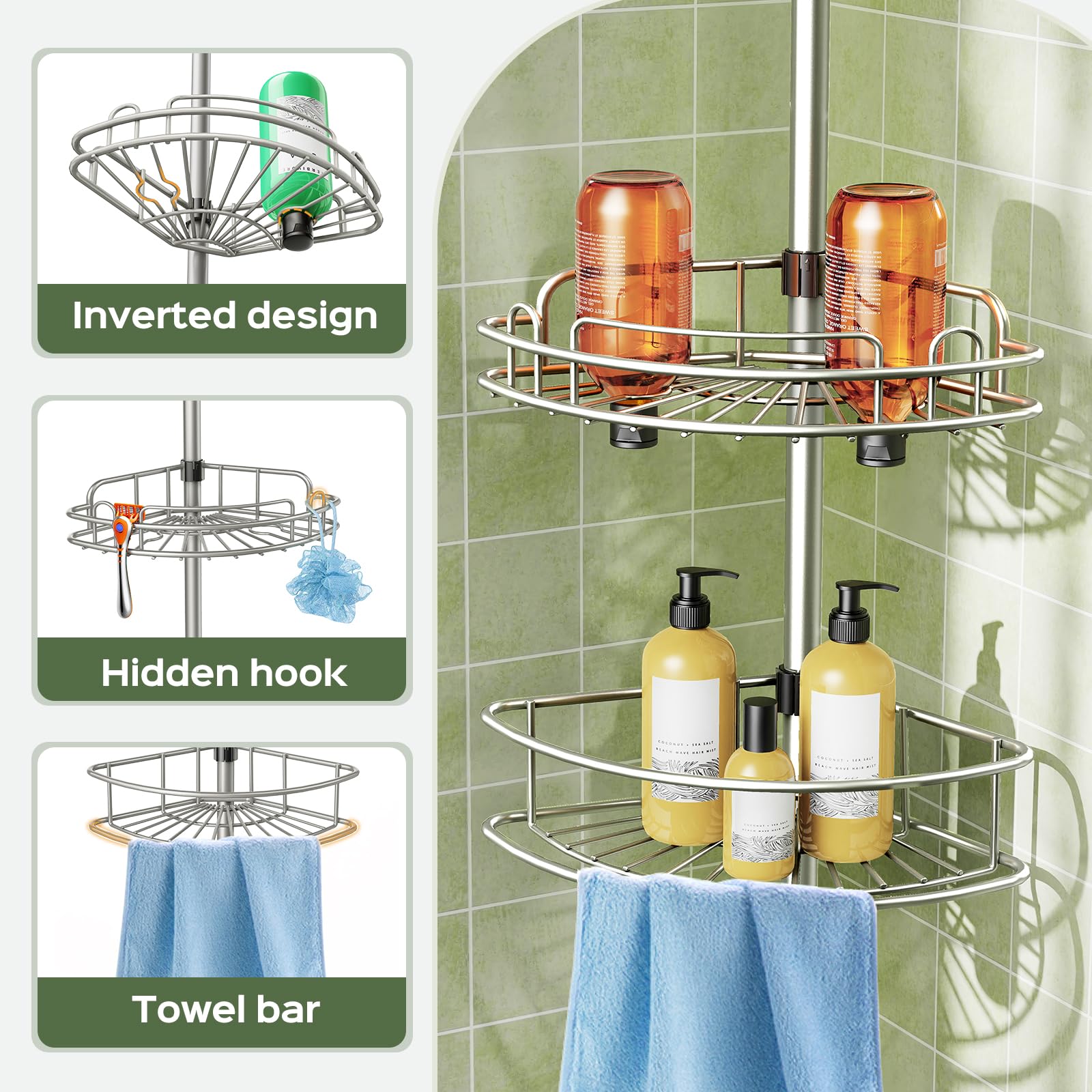 Adjustable Corner Shower Tension Shelf image 5