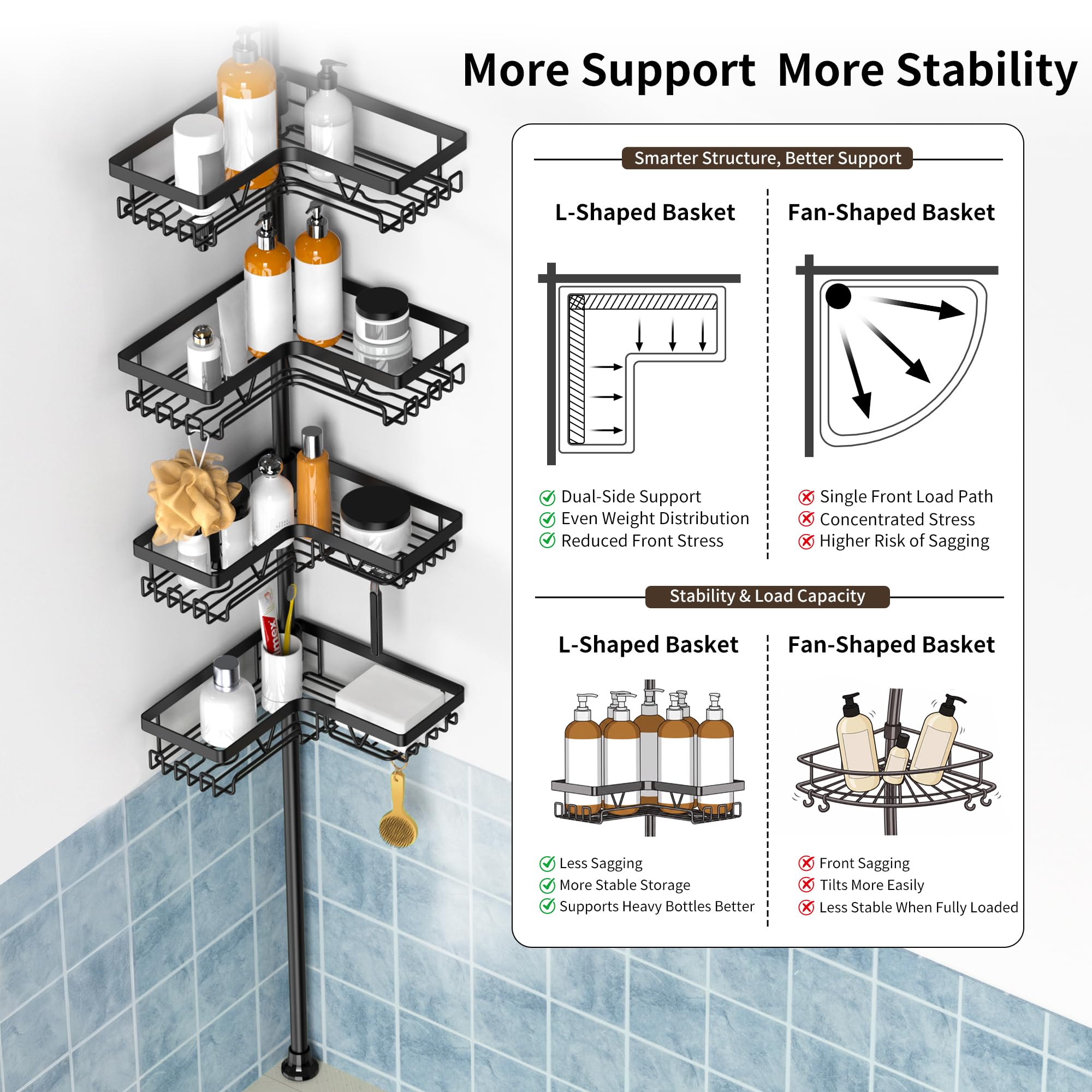 Corner Shower Tension Pole Organizer image 4