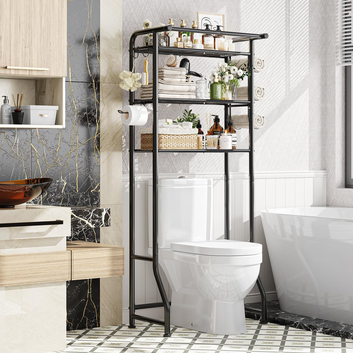 Over-Toilet Storage Shelf with Towel Rack Options