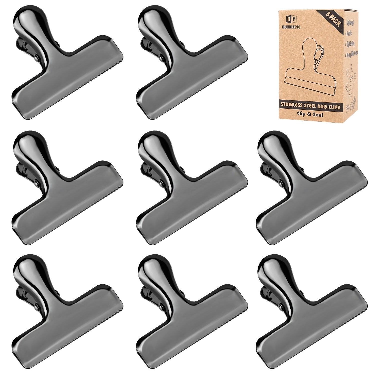 8-Pack Stainless Steel Bag Clips