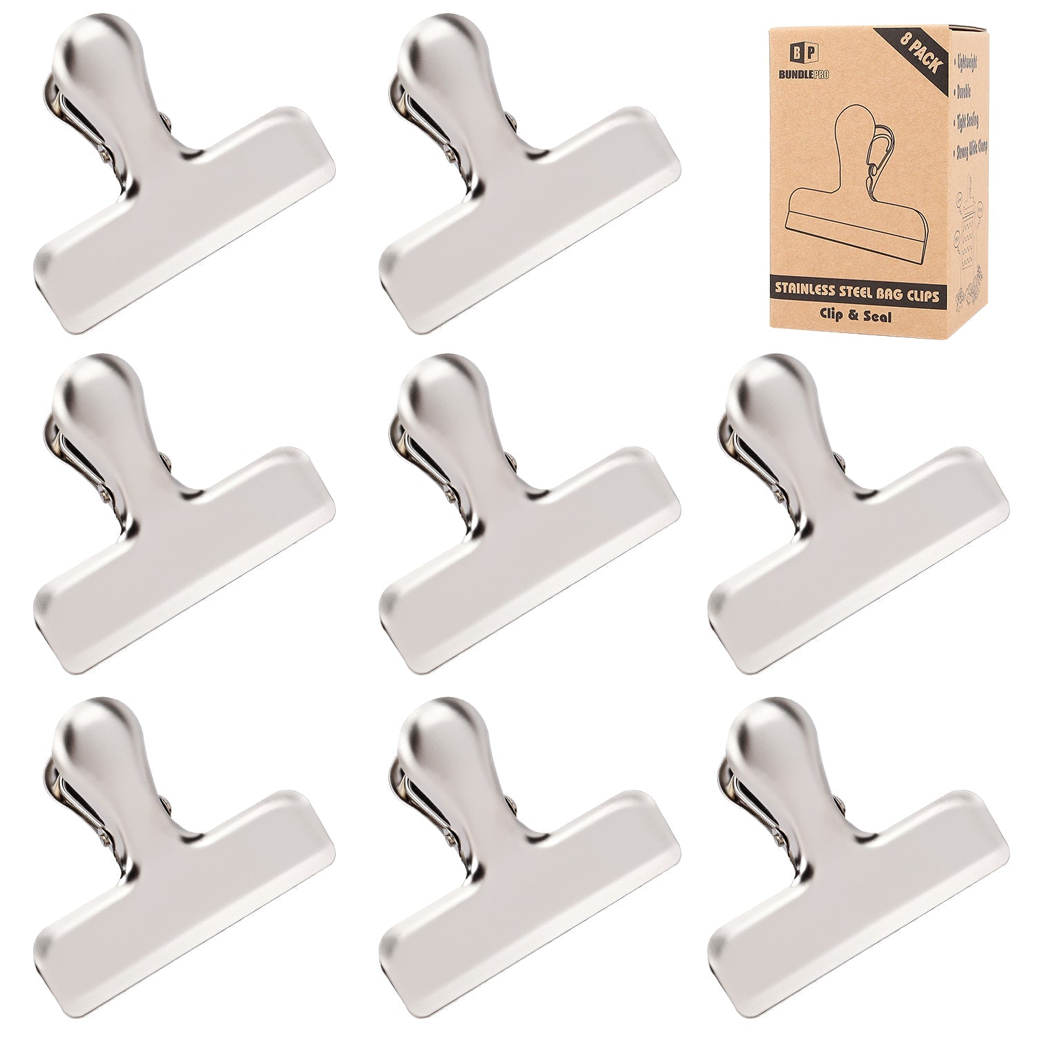 8-Pack Stainless Steel Bag Clips