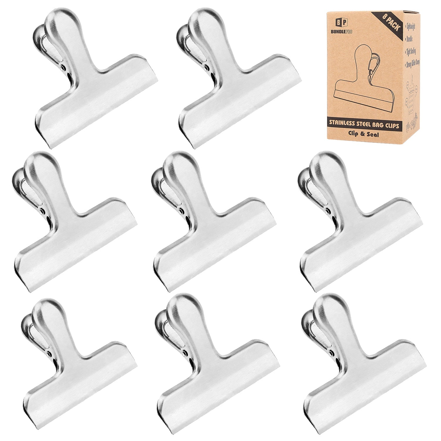 8-Pack Stainless Steel Bag Clips