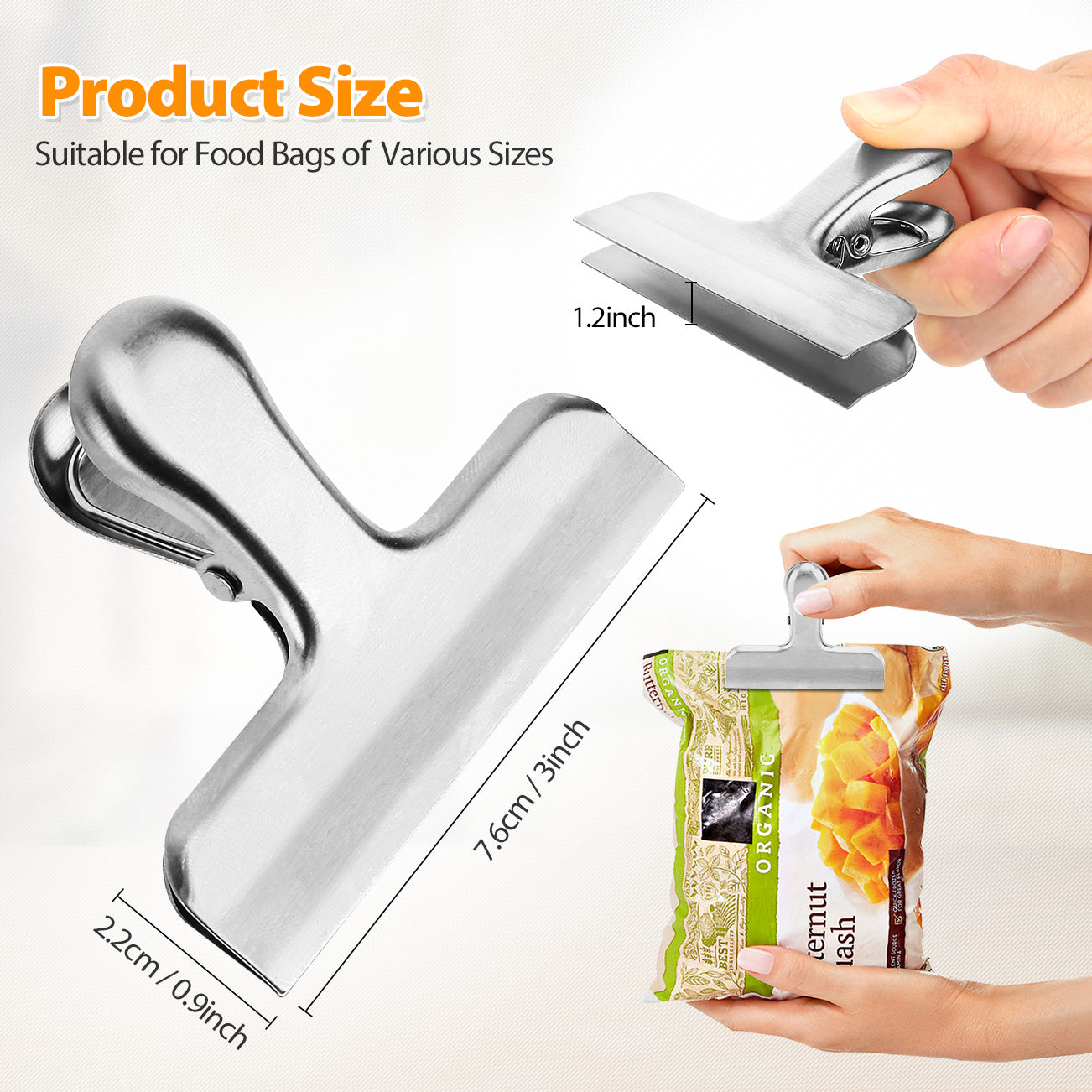 8-Pack Stainless Steel Bag Clips