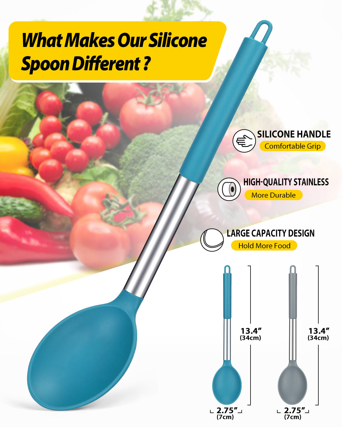 2-Pack Large Silicone Cooking Spoons