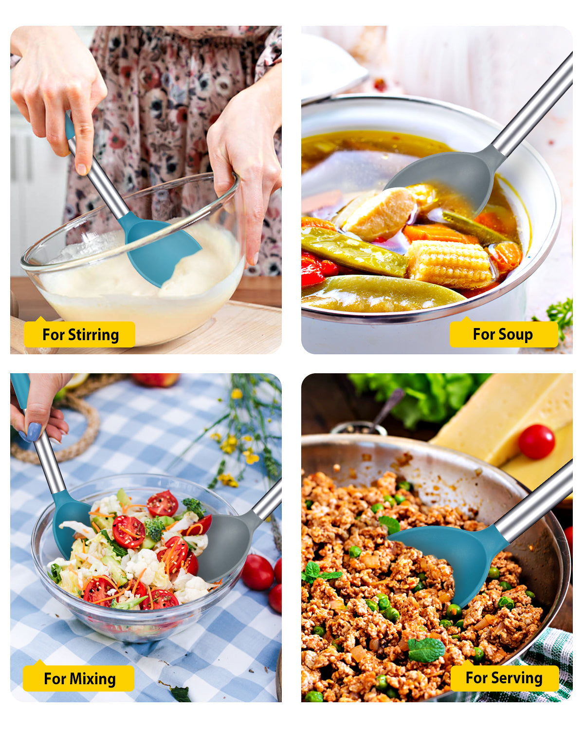 2-Pack Large Silicone Cooking Spoons