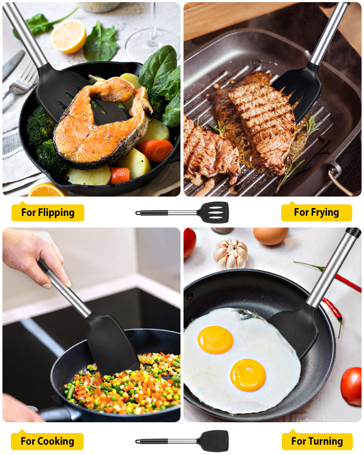 2-Pack Silicone Solid and Slotted Turners