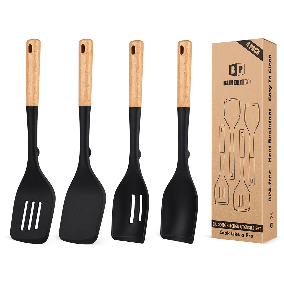 4-Piece Silicone Spatula and Spoon Set