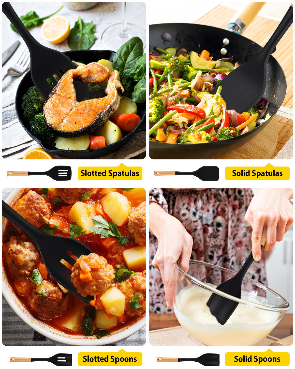 4-Piece Silicone Spatula and Spoon Set