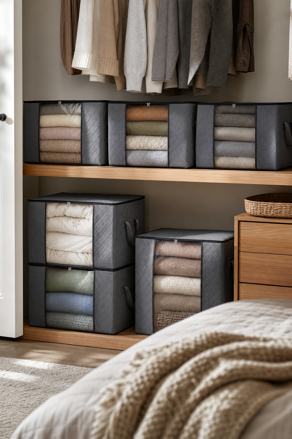 Organized closet storage in a warm home